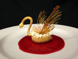 A dessert made to look like a swan