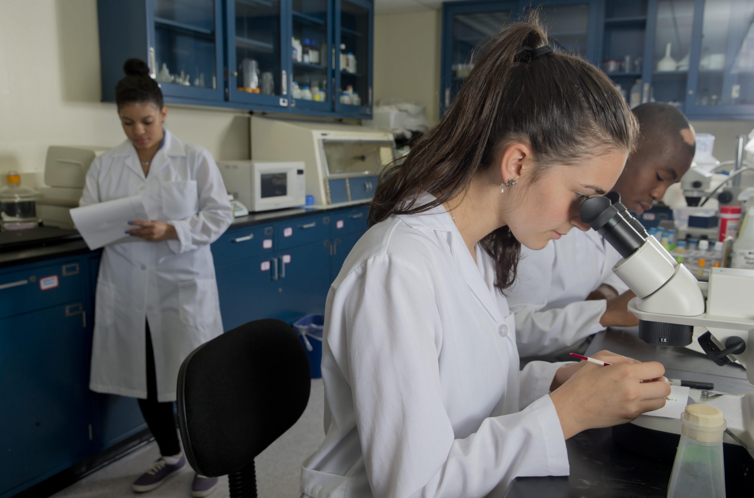 Clarkson students conducting research in a lab.