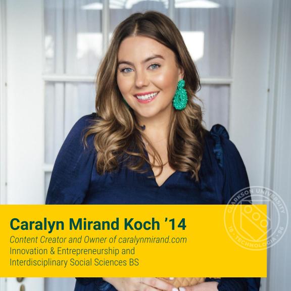 Clarkson alumna Caralyn Mirand Koch '14 poses while modeling fashion items as a content creator and owner of caralynmirand.com