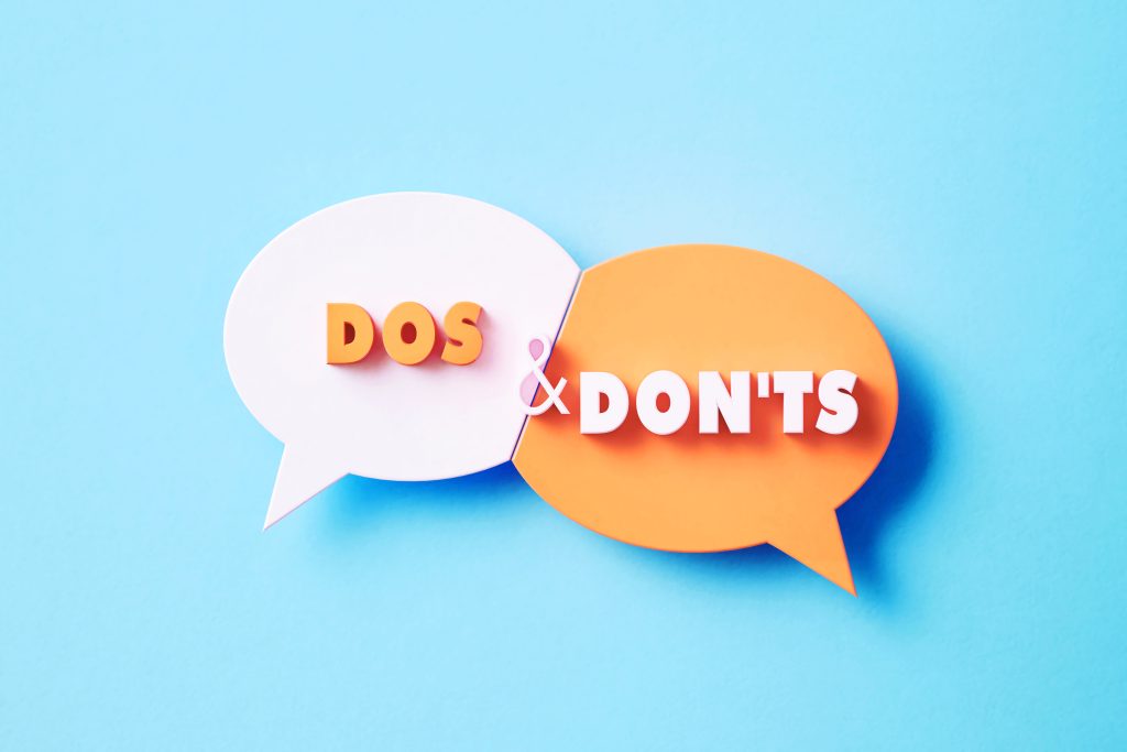 Two text bubbles collide, with the phrase "Dos & Donts" spelled out between them. 