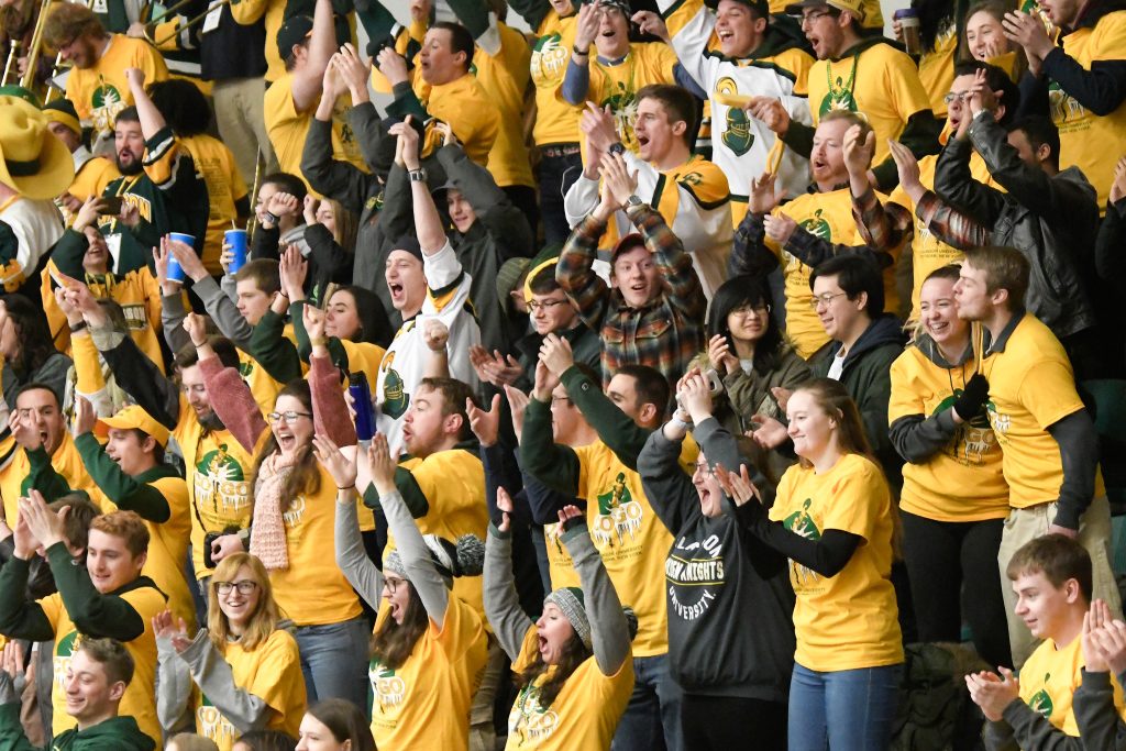 Clarkson fans cheering their team on during our Cold Out Gold Out 