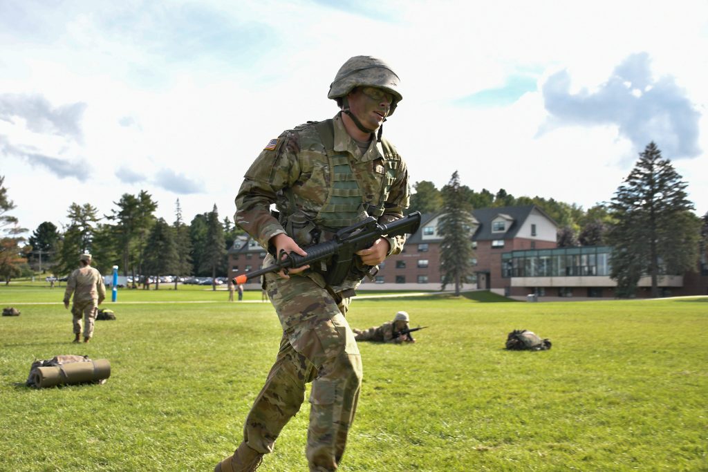 Clarkson University's Army ROTC training excersizes on the Hamlin Powers lawn